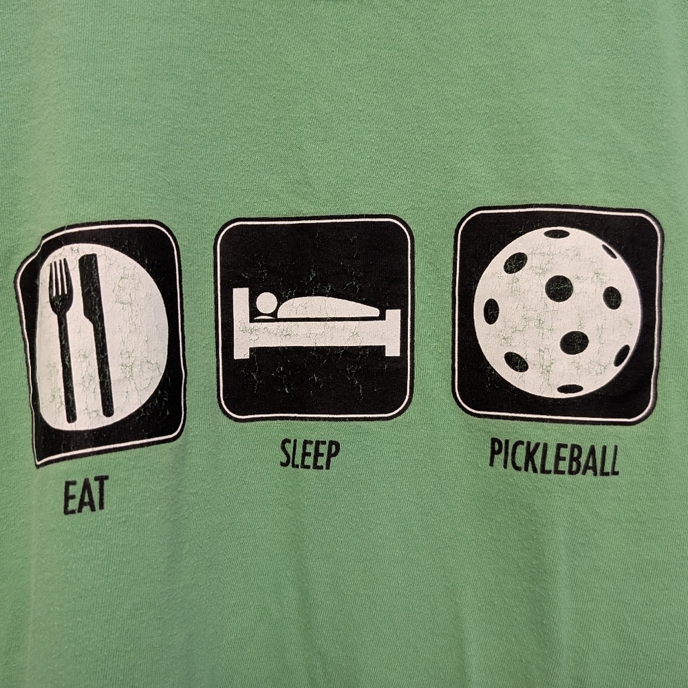 EAT SLEEP PICKLEBALL Green TShirt Short Sleeve Rare Graphic Cotton XL